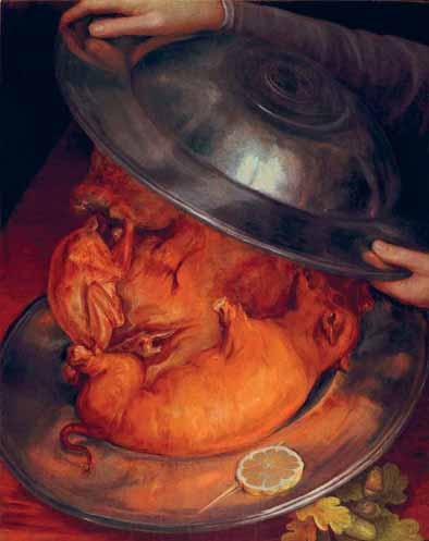 1. Τα πρόσωπα του Giuseppe Arcimboldo (1527-1593) αποτελούν πρόκληση για τους νευροβιολόγους που ενδιαφέρονται για την αναγνώριση των προσώπων. Σε αυτόν τον πίνακα, Ο μάγειρας (1570), απεικονίζεται ένα γουρουνάκι, μια φραγκόκοτα και άλλα κρέατα. Εκτός αν... Γυρίστε ανάποδα το περιοδικό και θα εκπλαγείτε ανακαλύπτοντας ένα πρόσωπο που συντίθεται από στοιχεία τα οποία δεν έχουν καμία σχέση με μύτη, στόμα και μάτια. Και εντούτοις, η οφθαλμαπάτη είναι τέλεια, όπως και στους άλλους πίνακες του Arcimboldo.