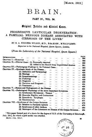 FIG. 1. The frontispiece to Wilson’s original article in Brain, 1912.
