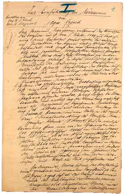 Εισαγωγή στον  ναρκισισμό (1914).  Σελίδα από το  χειρόγραφο του Freud