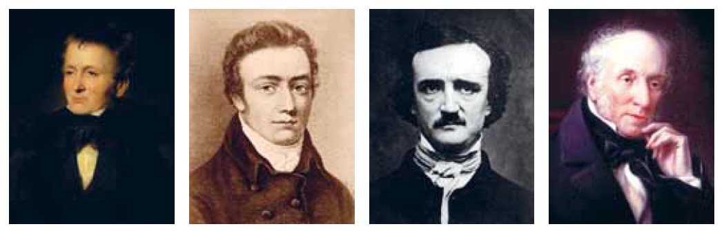 Από αριστερά: Thomas De Quincey (1785-1859) Samuel Taylor Coleridge (1772-1834) Edgar Allan Poe  (1809-1849) William Wordsworth  (1770-1850)